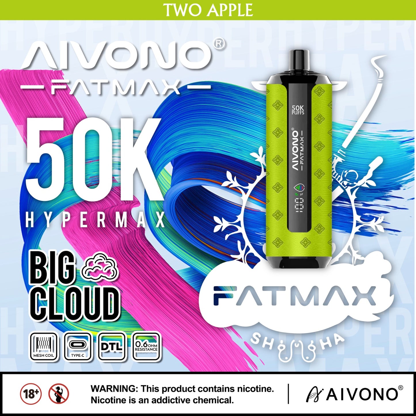 Aviono Fatmax - Vape 50,000 Puffs 5% nicotine Disposable Rechargeable