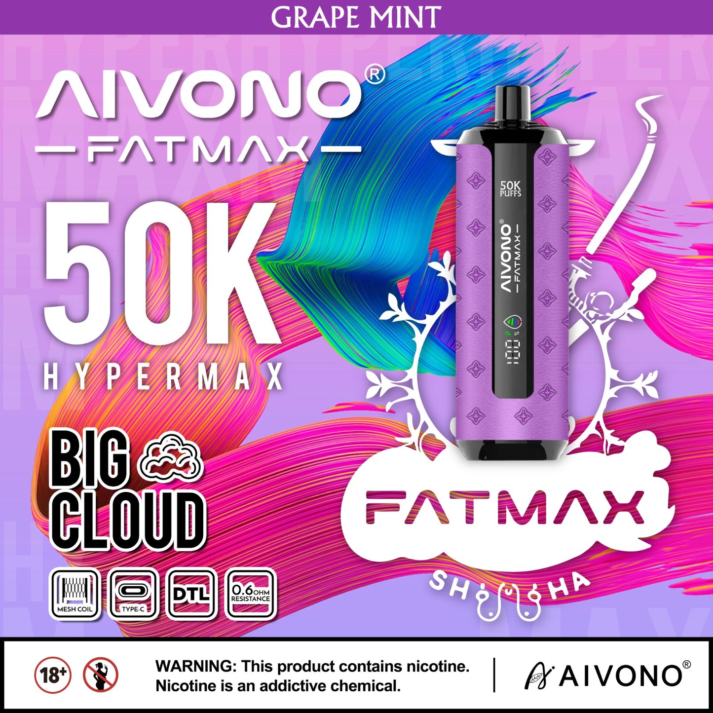 Aviono Fatmax - Vape 50,000 Puffs 5% nicotine Disposable Rechargeable