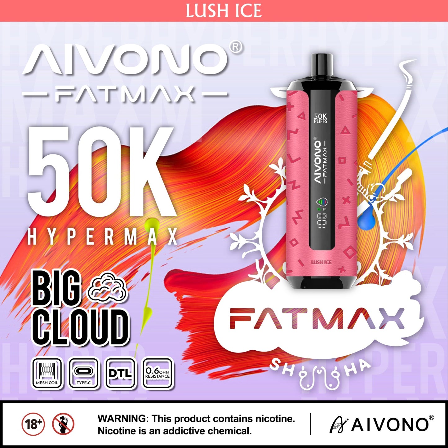 Aviono Fatmax - Vape 50,000 Puffs 5% nicotine Disposable Rechargeable
