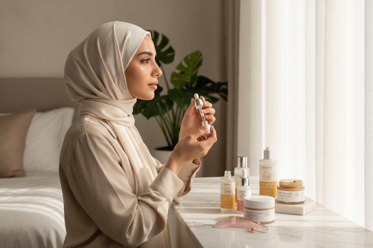 منتجات هالال كورية للعناية بالبشرة لمكافحة الشيخوخة وتفتيح البشرة للمسلمات العربيات في روتين يومي منزلي