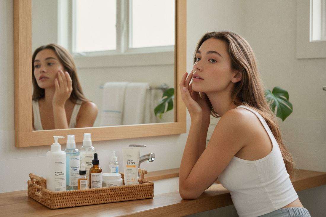 Affordable alex consani skincare routine with gentle products for glowing skin and easy at-home self-care