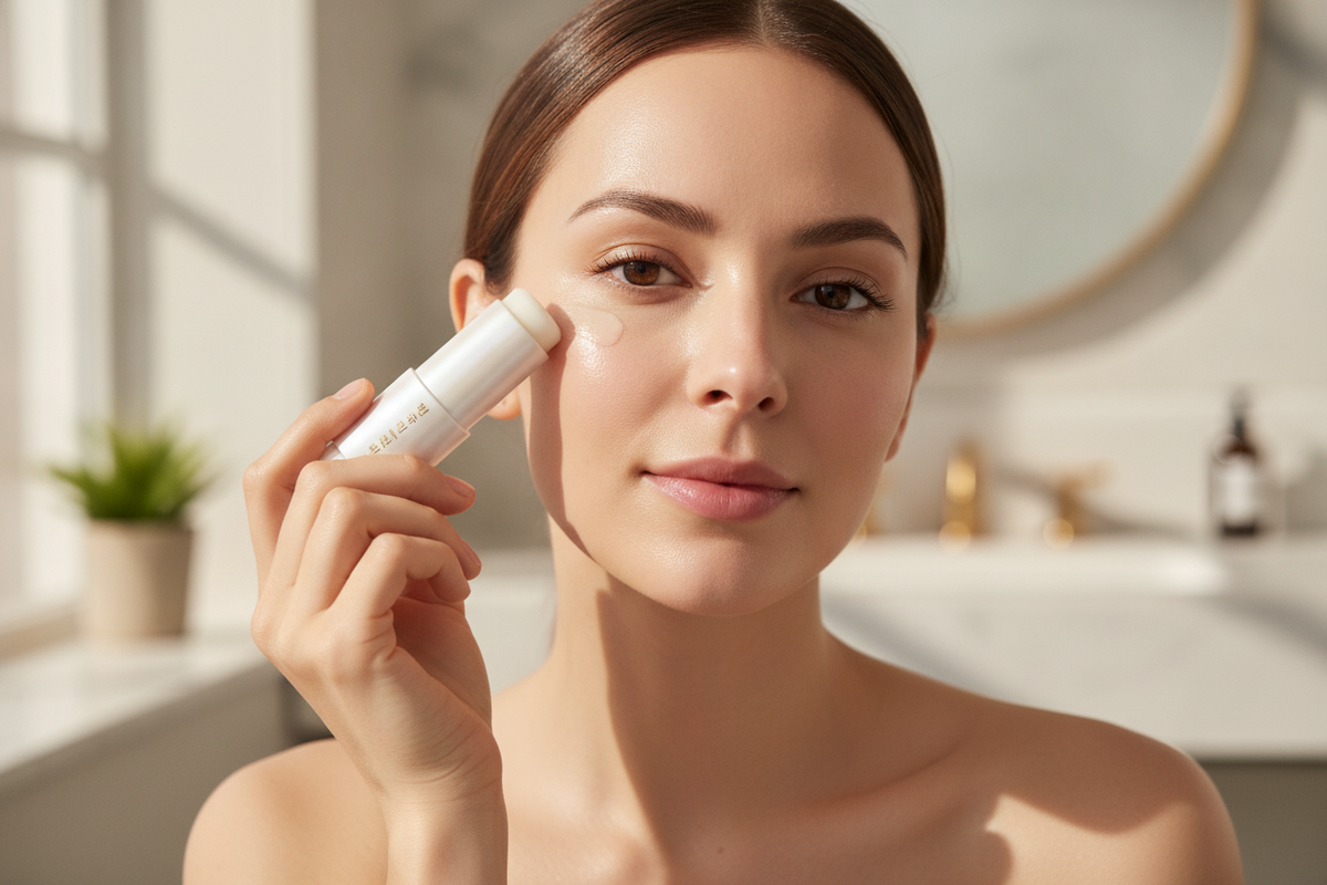 Woman applying Korean collagen anti-aging balm for radiant, youthful skin in an easy at-home beauty routine