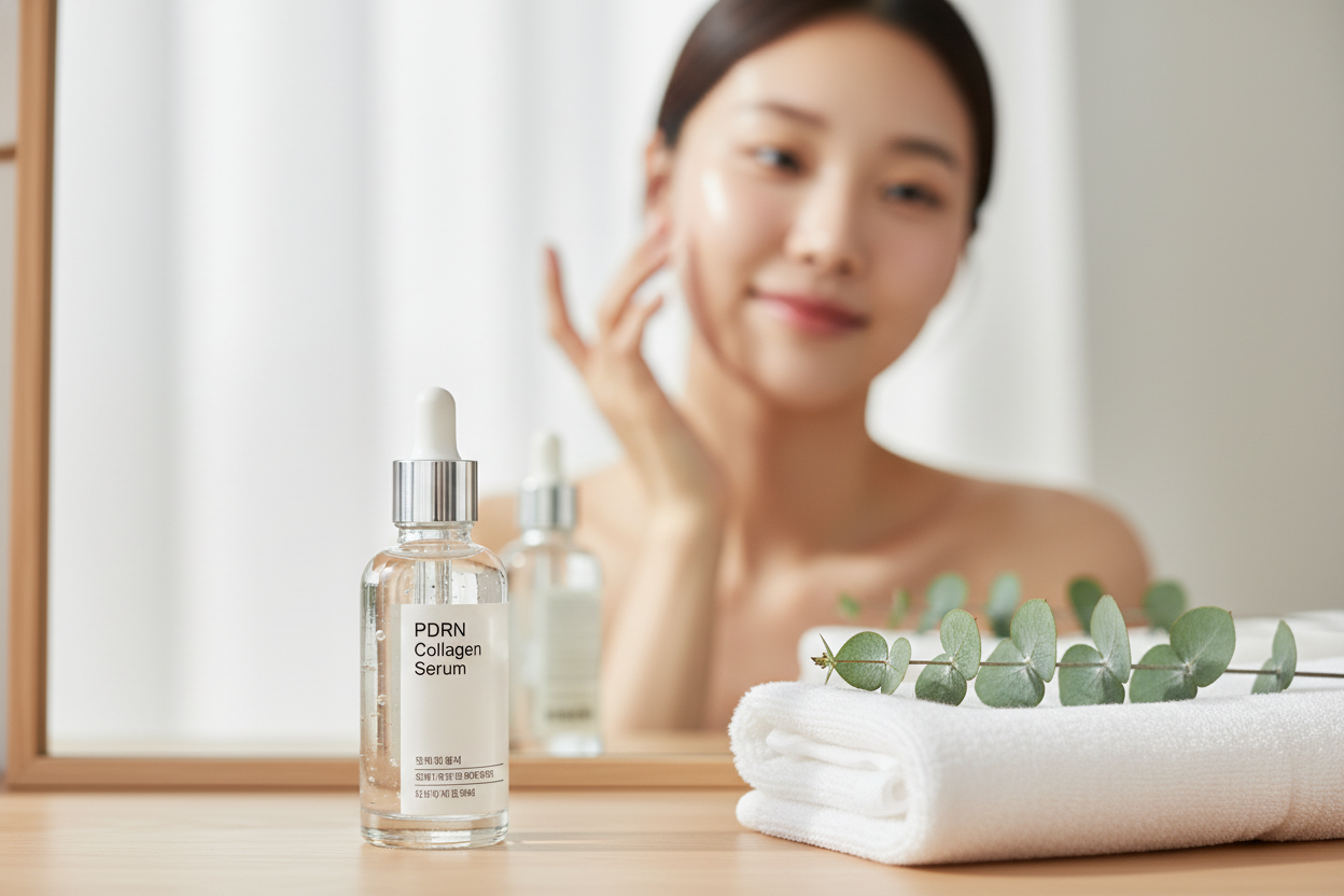 PDRN collagen serum for glowing skin in an easy at-home beauty routine for beginners and budget shoppers