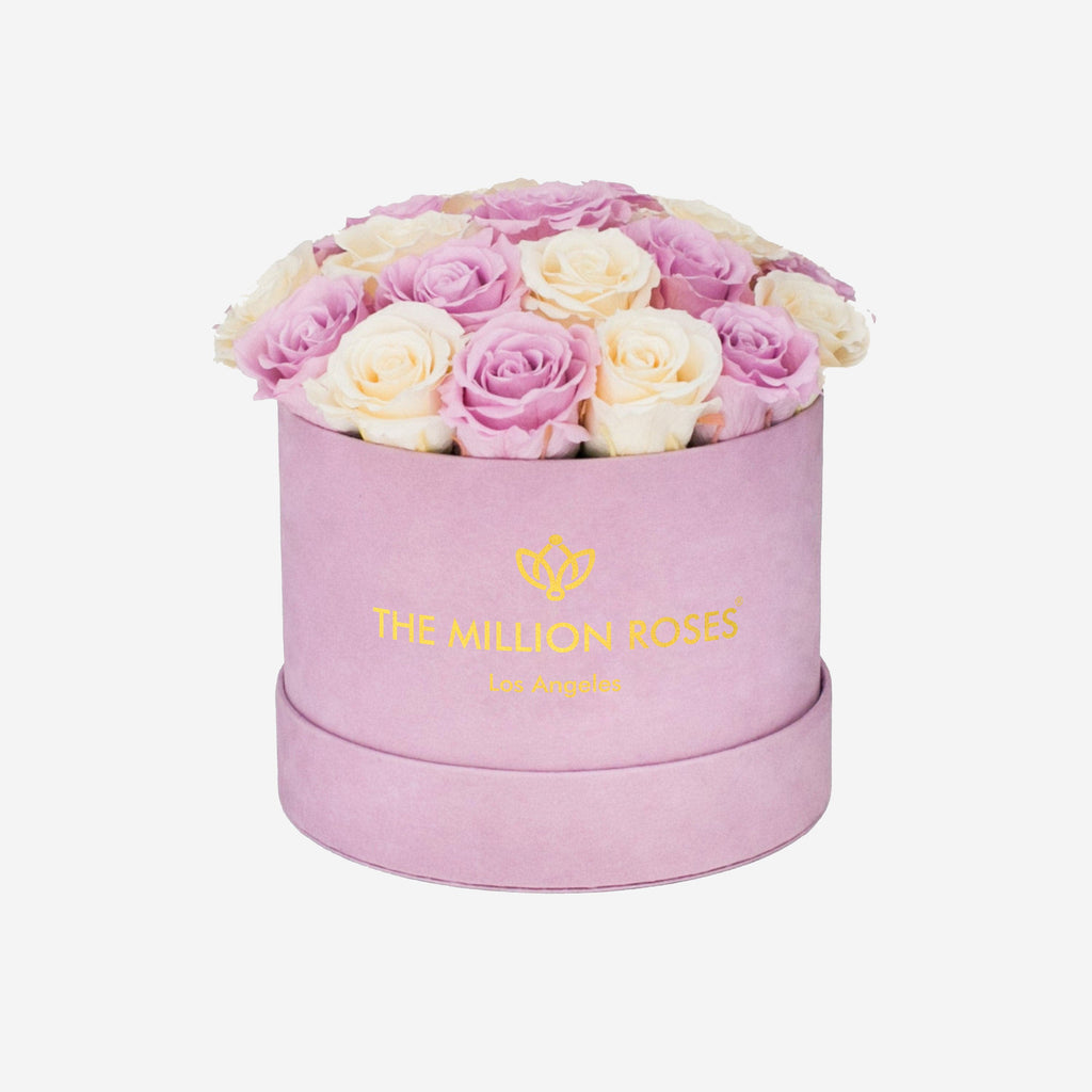 Classic Light Pink Suede Dome Box | White & Pink Roses