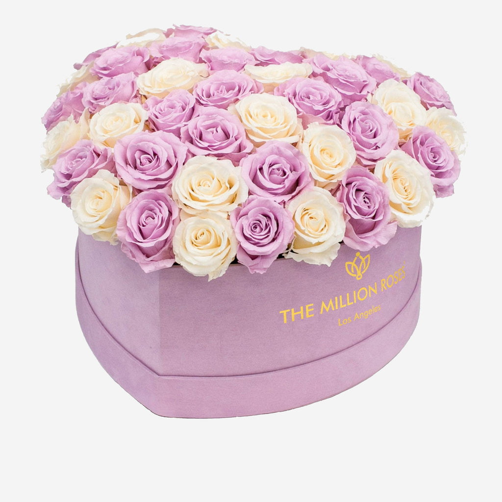 Heart Light Pink Suede Box | Light Pink & Ivory Roses