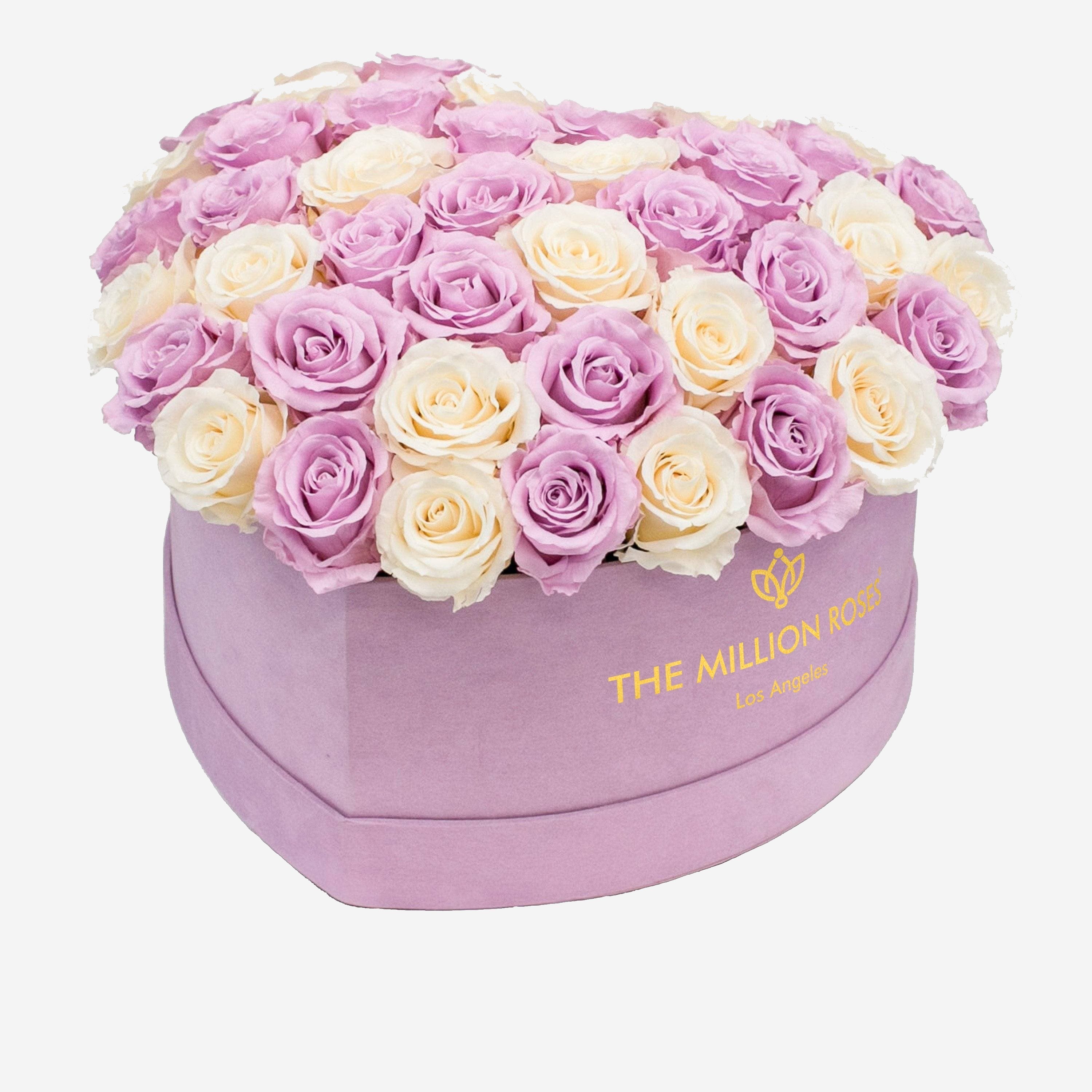 Heart Light Pink Suede Box | Light Pink & Ivory Roses