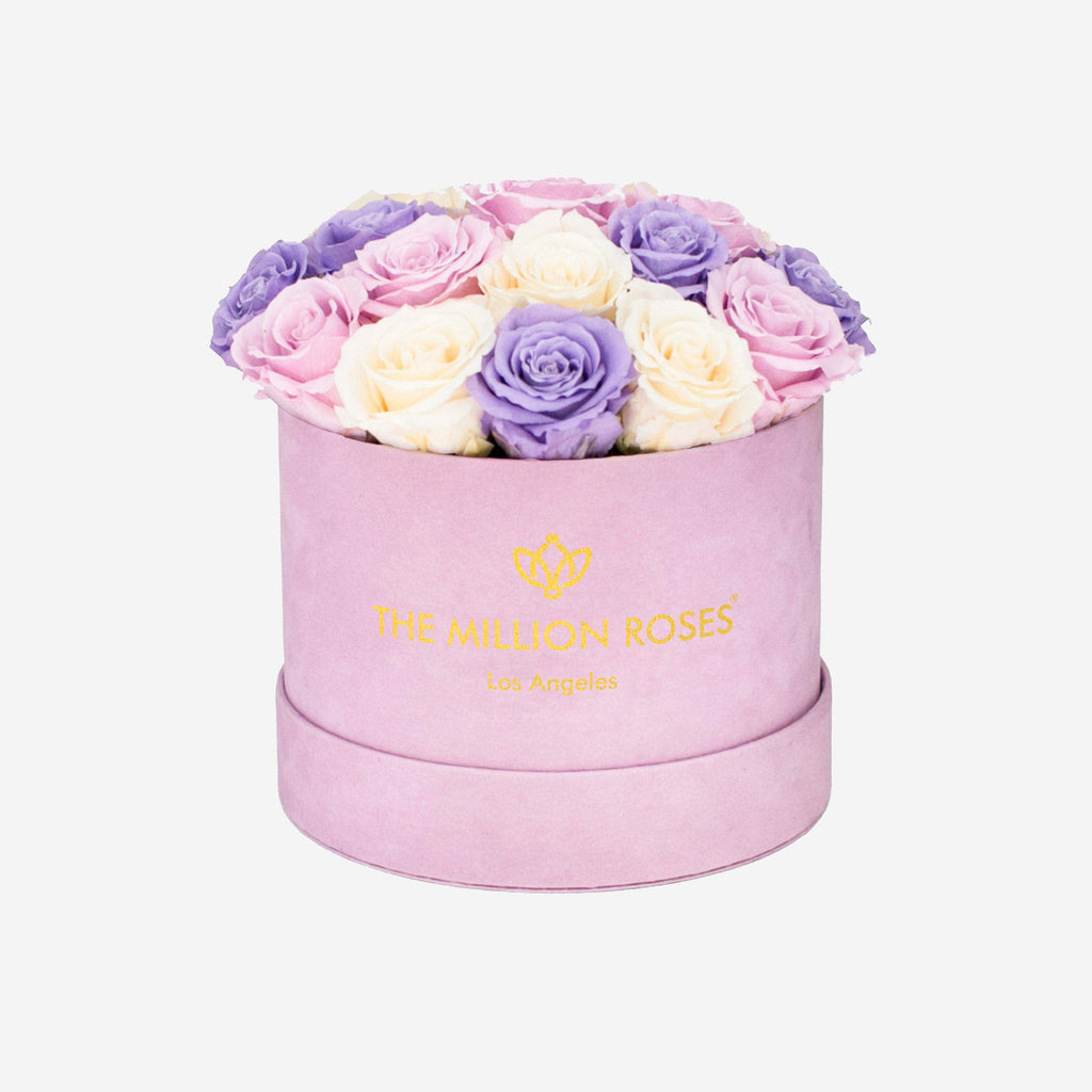 Classic Light Pink Suede Dome Box | Violet & Ivory & Pink Roses