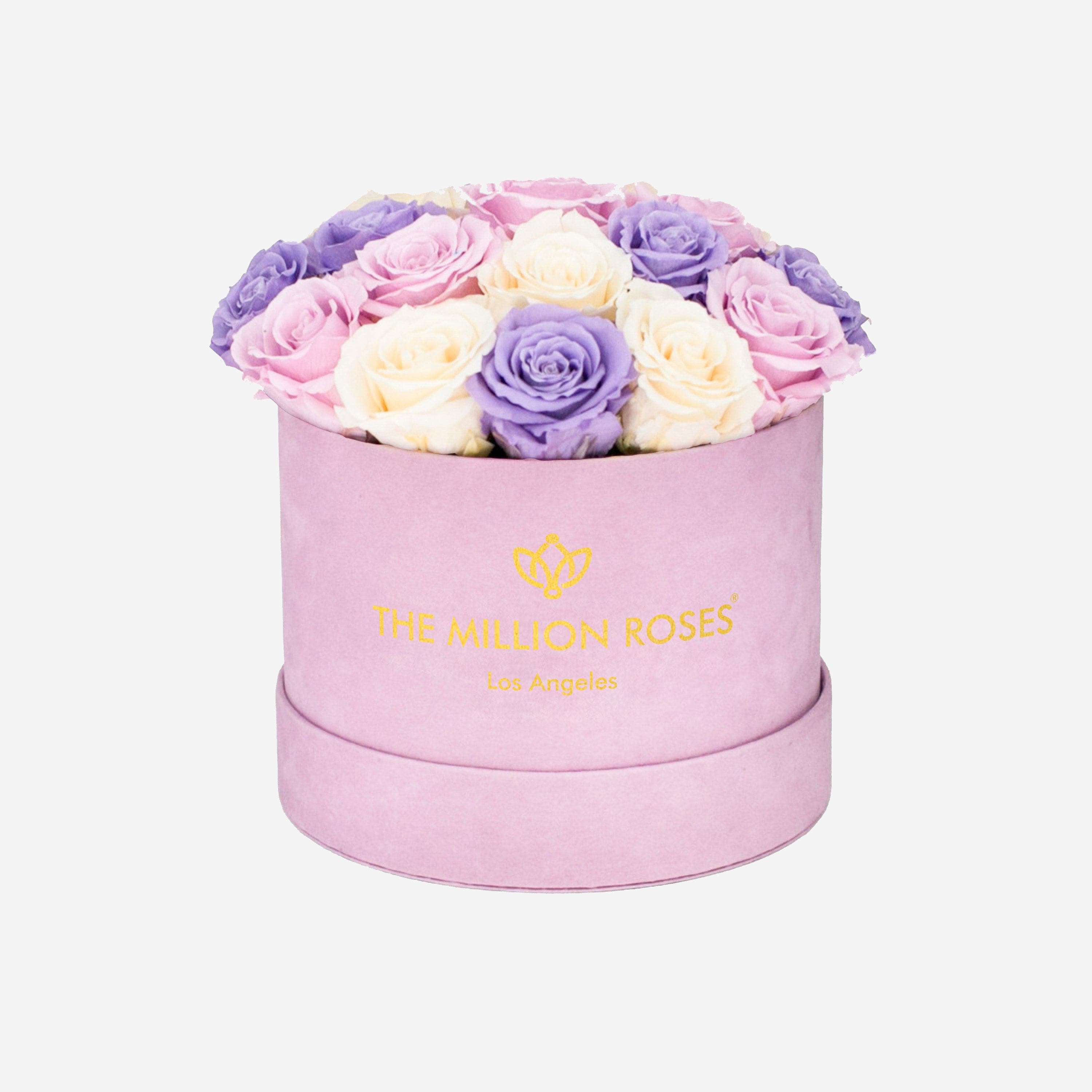 Classic Light Pink Suede Dome Box | Violet & Ivory & Pink Roses