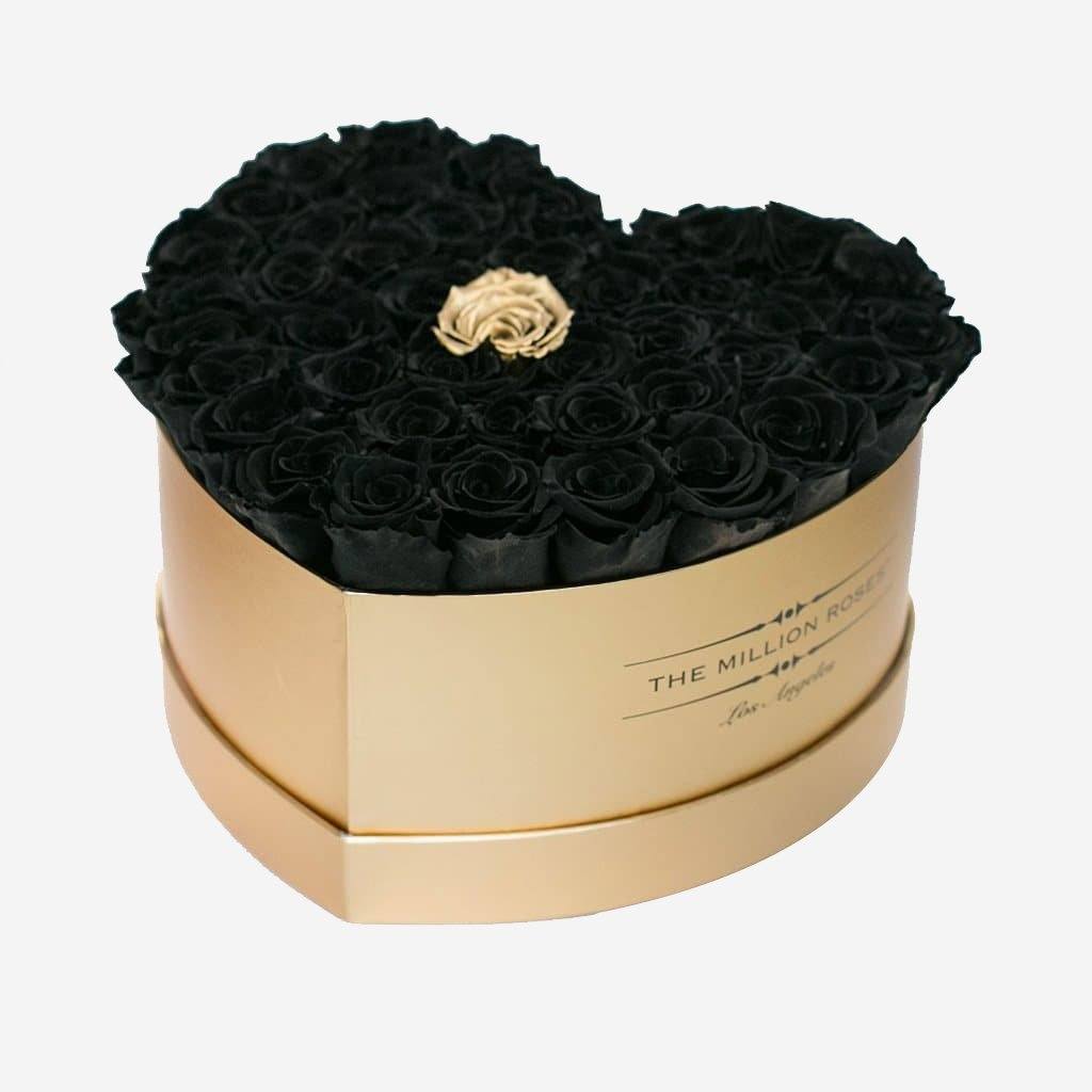 Heart Gold Box | Black & Gold Roses