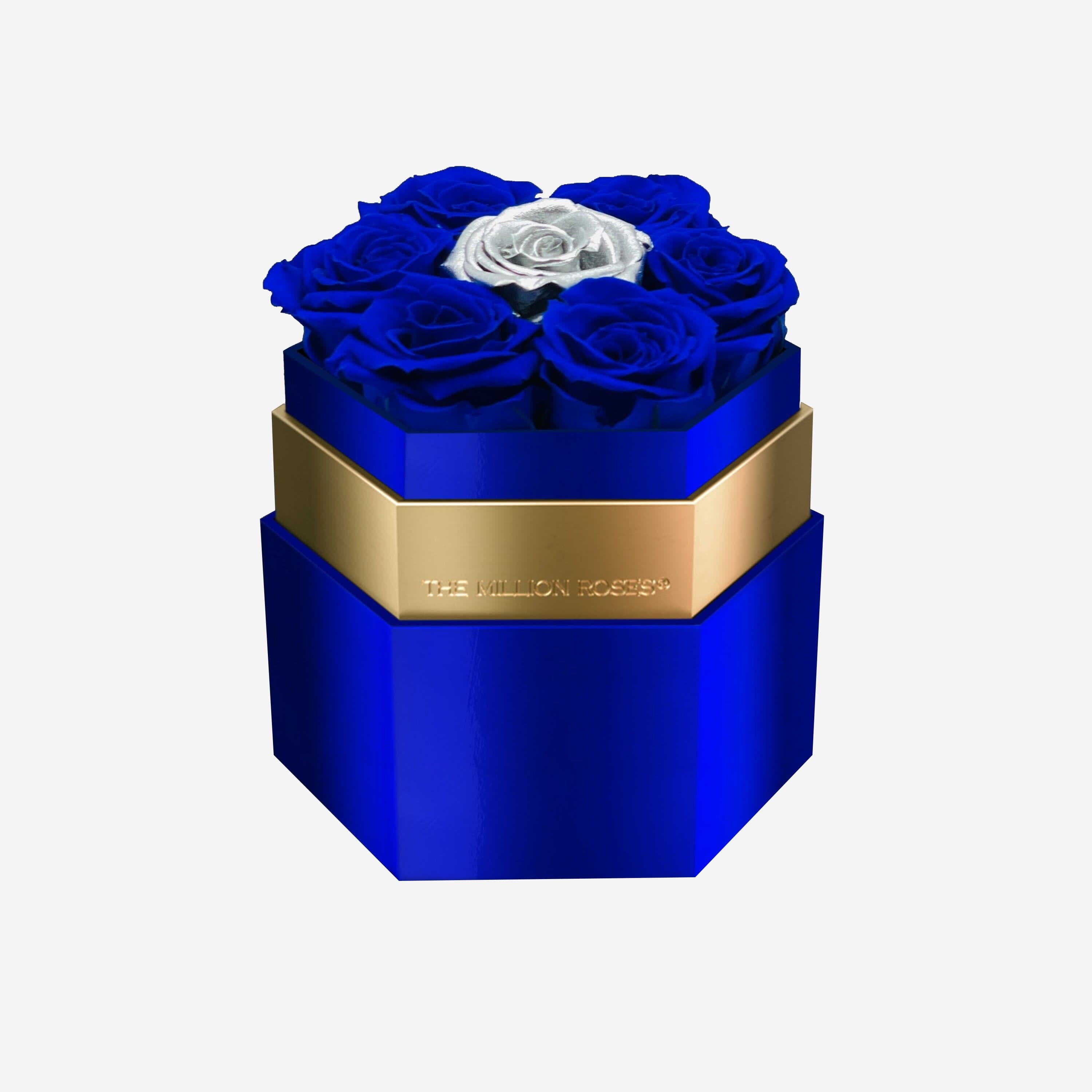 One in a Million™ Mirror Blue Hexagon Box | Dark Blue & Silver Roses