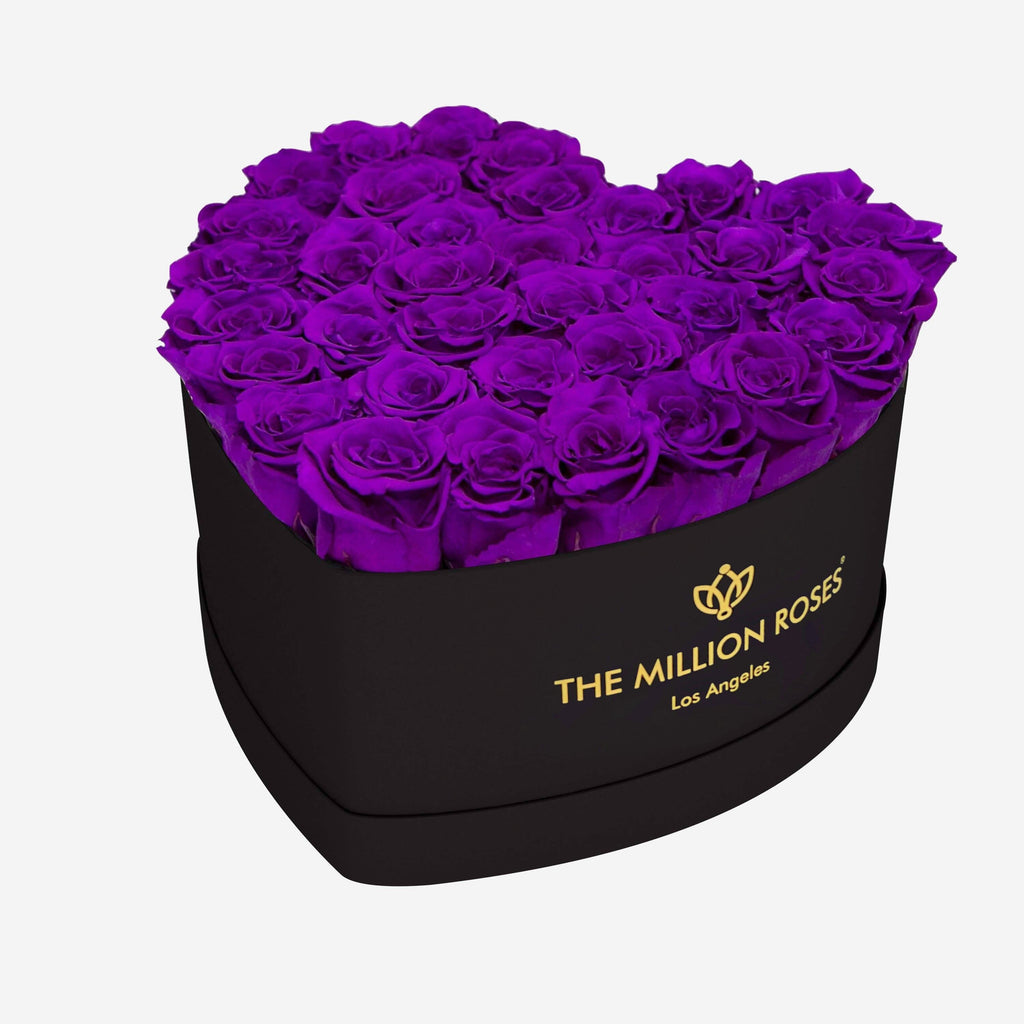 Heart Black Box | Bright Purple Roses