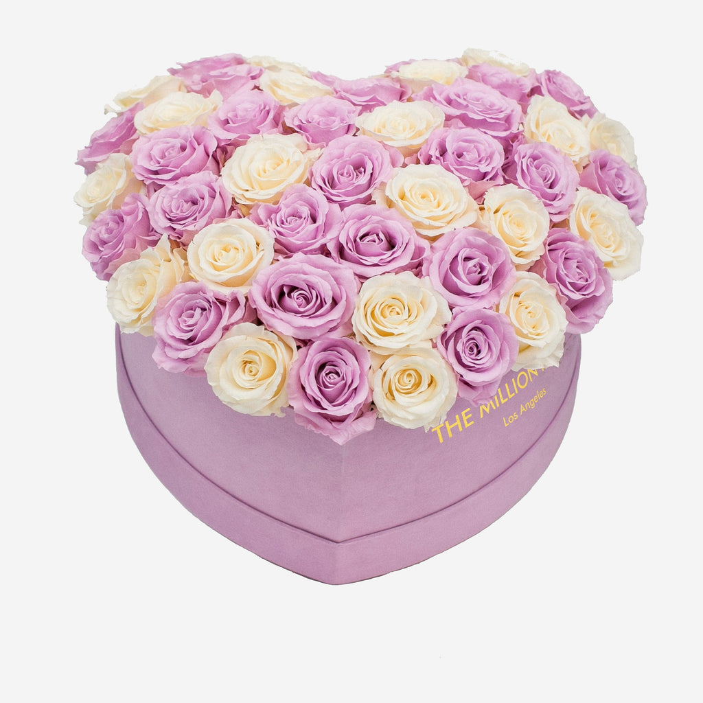 Heart Light Pink Suede Box | Light Pink & Ivory Roses