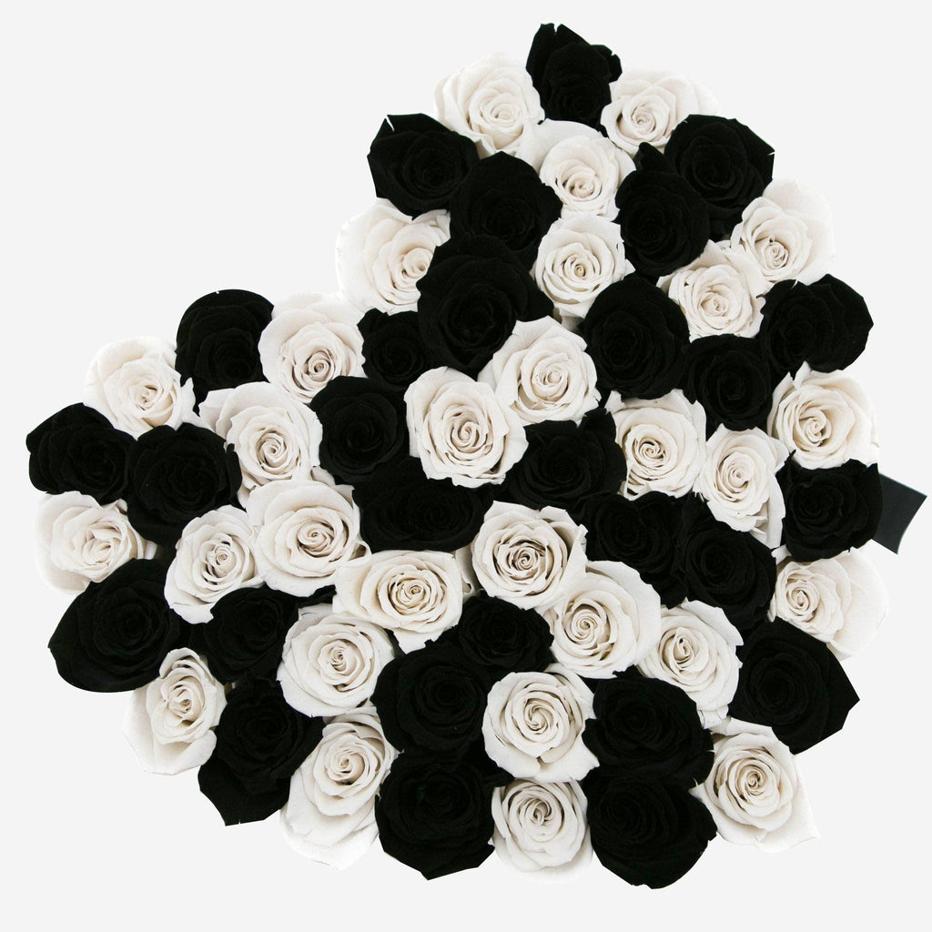 Heart White Box | Black & White Roses