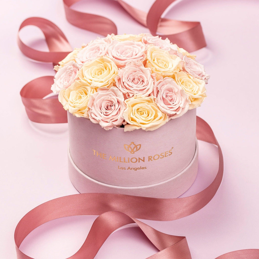 Classic Light Pink Suede Dome Box | White & Pink Roses