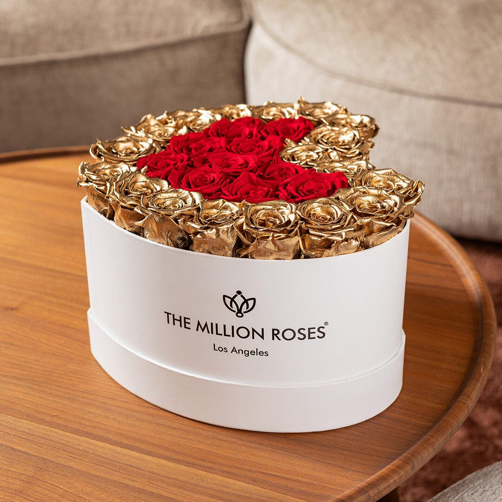 Heart White Box | 24K Gold & Red Roses
