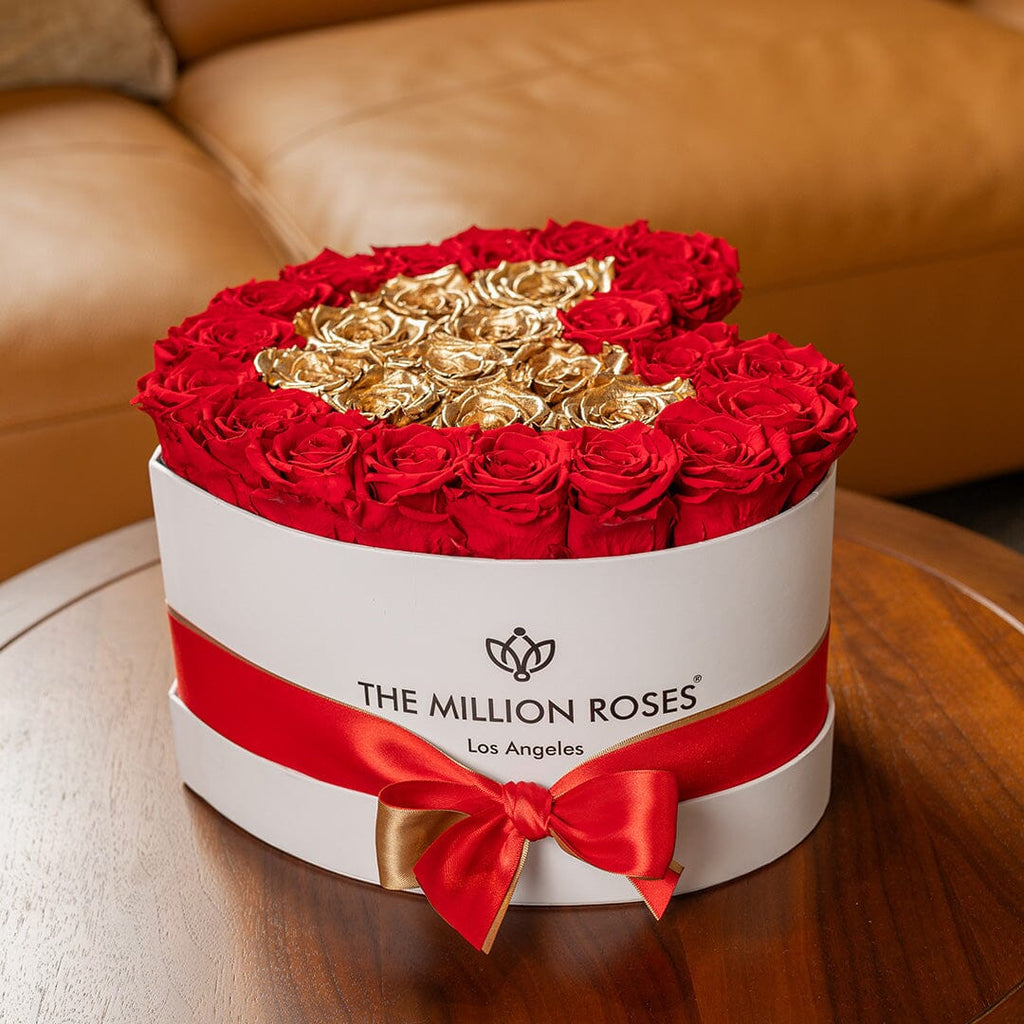 Heart White Box | Red & Gold Roses