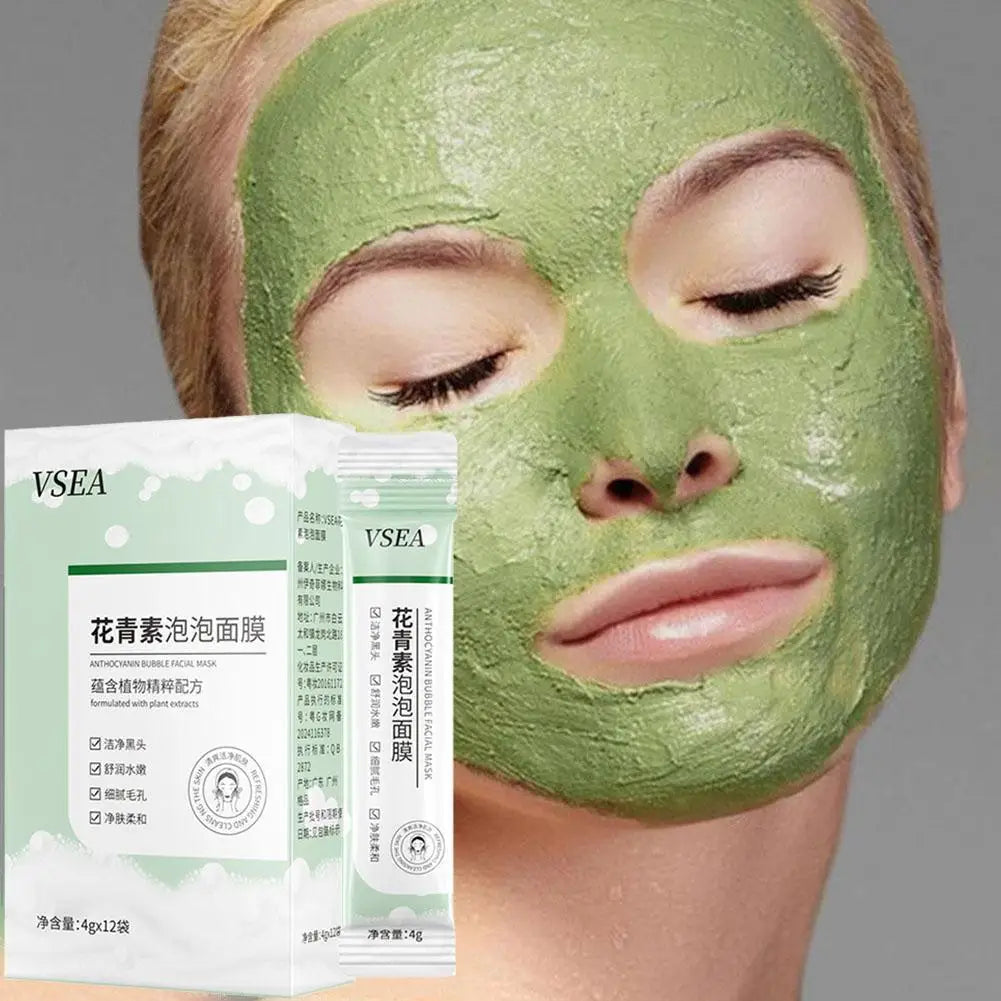 Anthocyanin Bubble Face Mask 12PCS – Pore Shrinking, Blackhead Removal, Deep Cleansing & Hydrating Facial Mud Mask