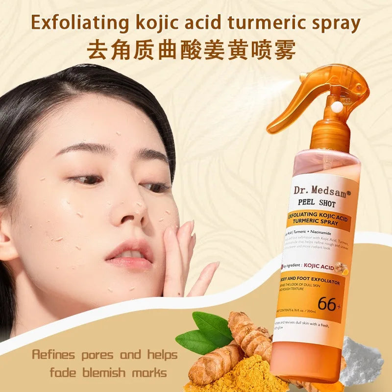 Exfoliating Turmeric Spray Body and Face Peel Spray Soothing Moisturizing Skin 200ml Exfoliating Kojic Acid Turmeric Spray