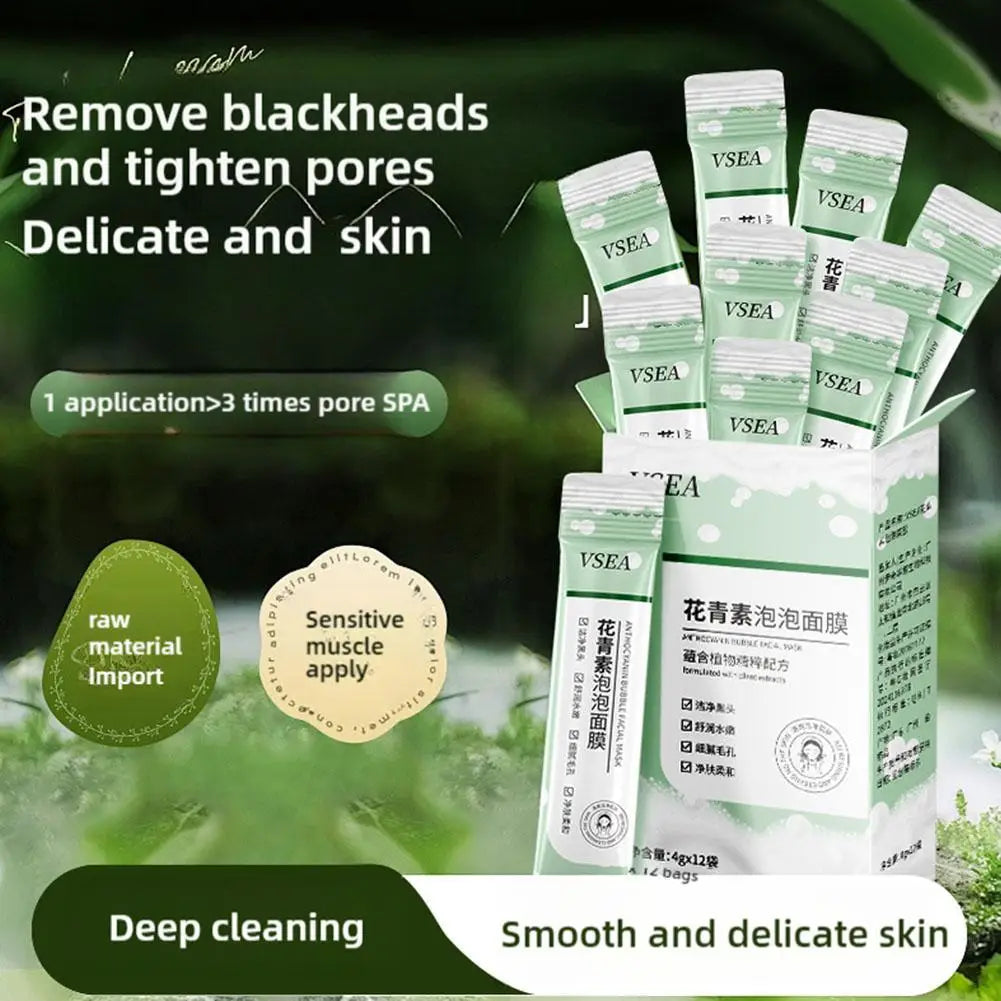 VSEA skincare product packaging with green and white design on a blurred natural background