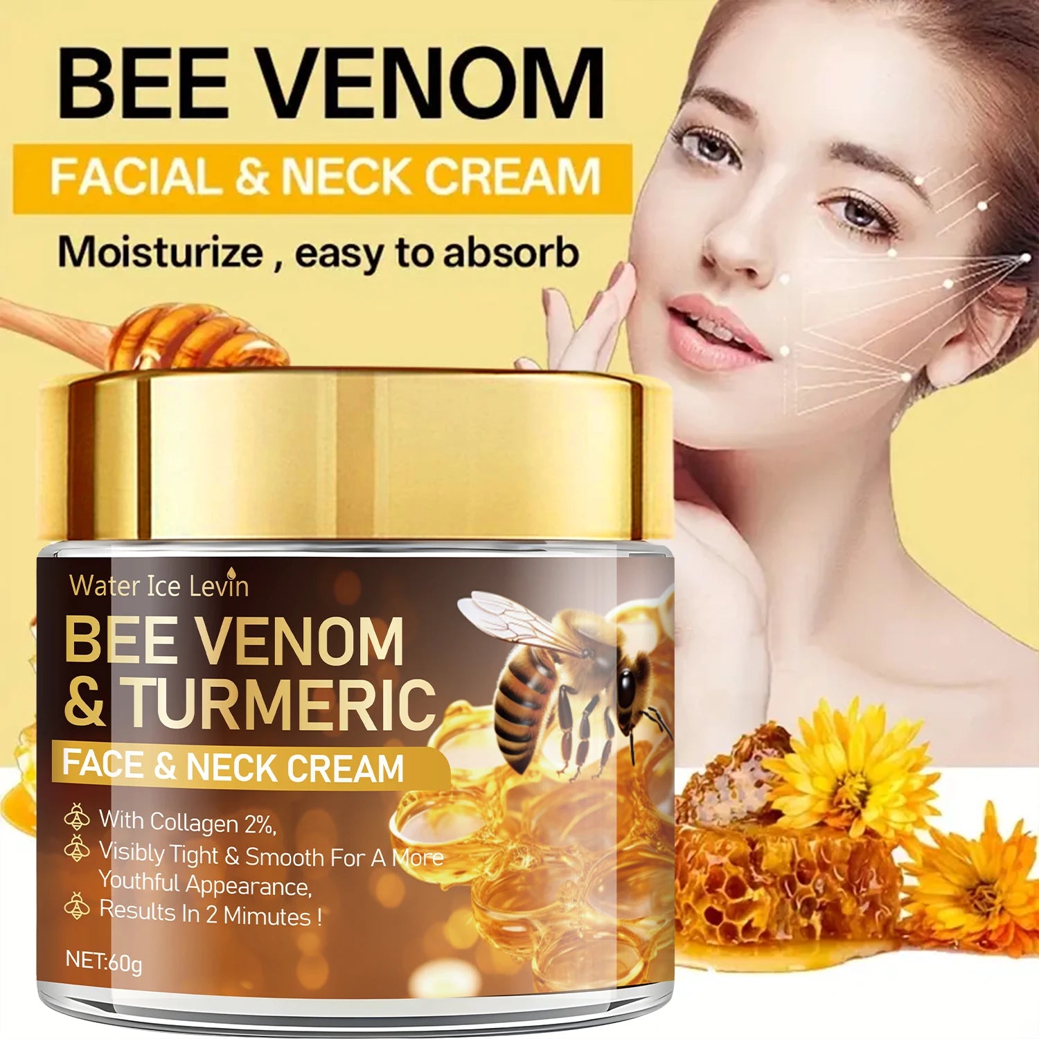 Bee Venom Firming and Lifting Cream - Hydrating Formula with Vitamin A, Collagen, Niacinamide and Vitamin E, Dry Appearance, Enhances Radiance