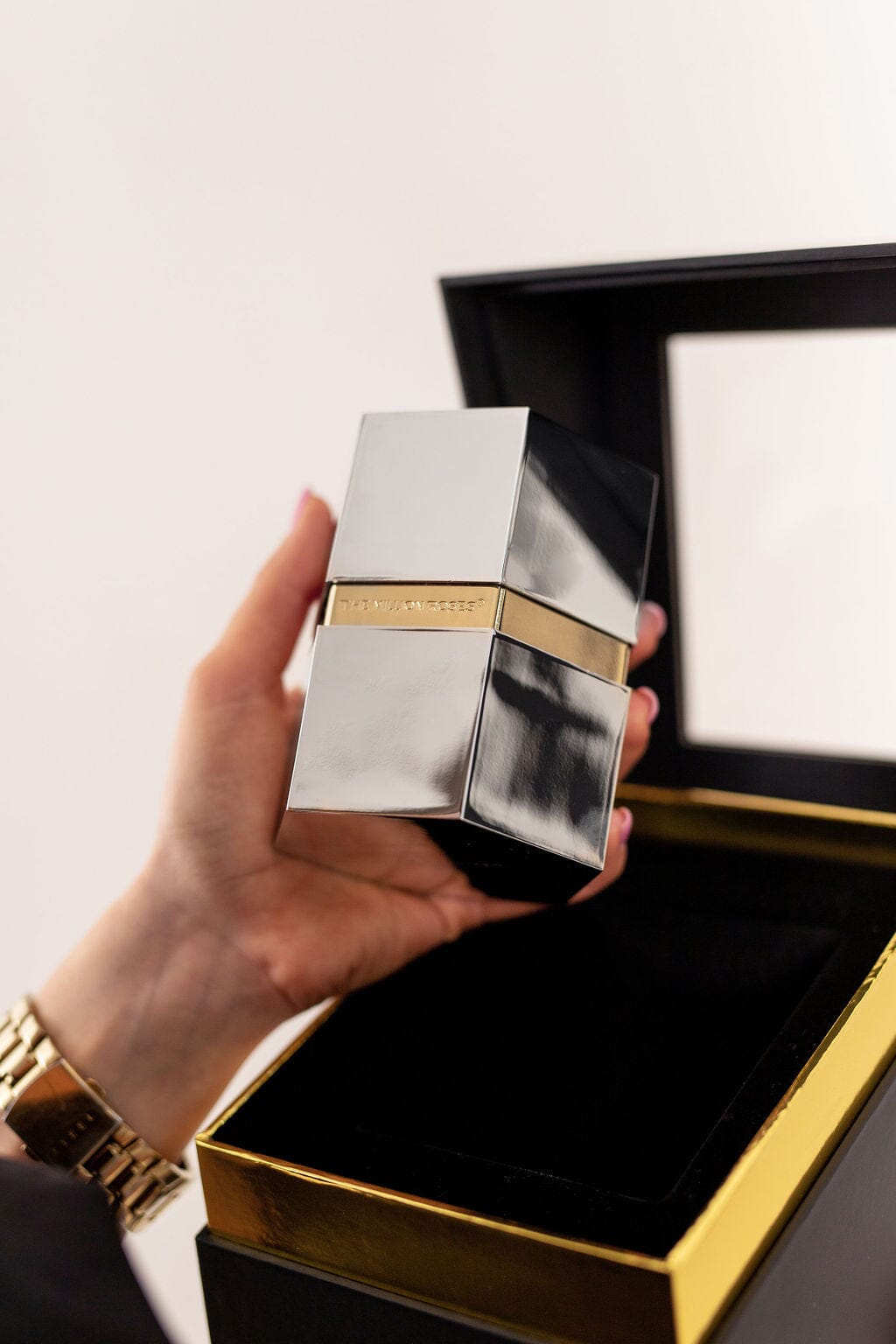 One in a Million™ Mirror Silver Hexagon Box | Smoky Blue & Silver Roses