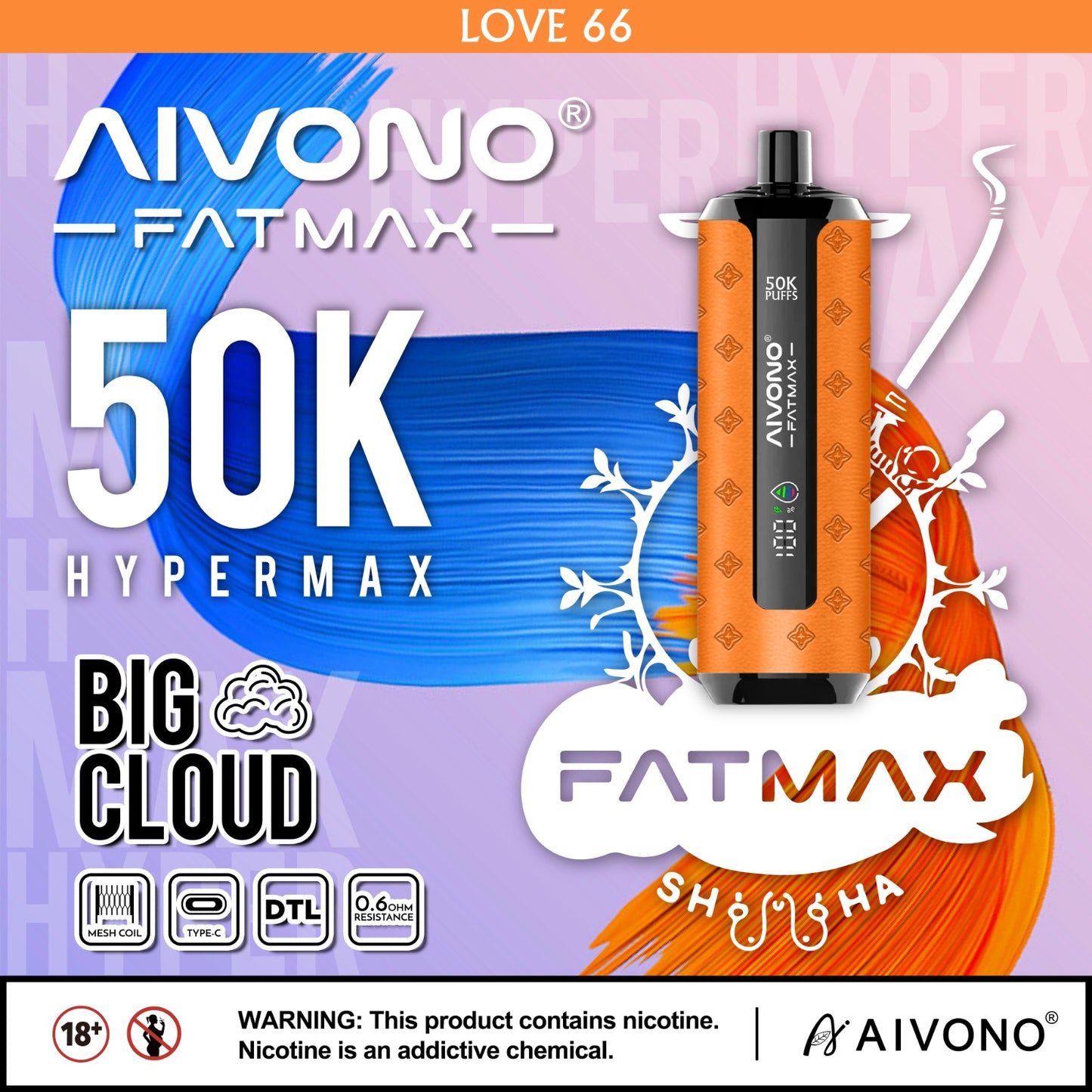 Aviono Fatmax - Vape 50,000 Puffs 5% nicotine Disposable Rechargeable