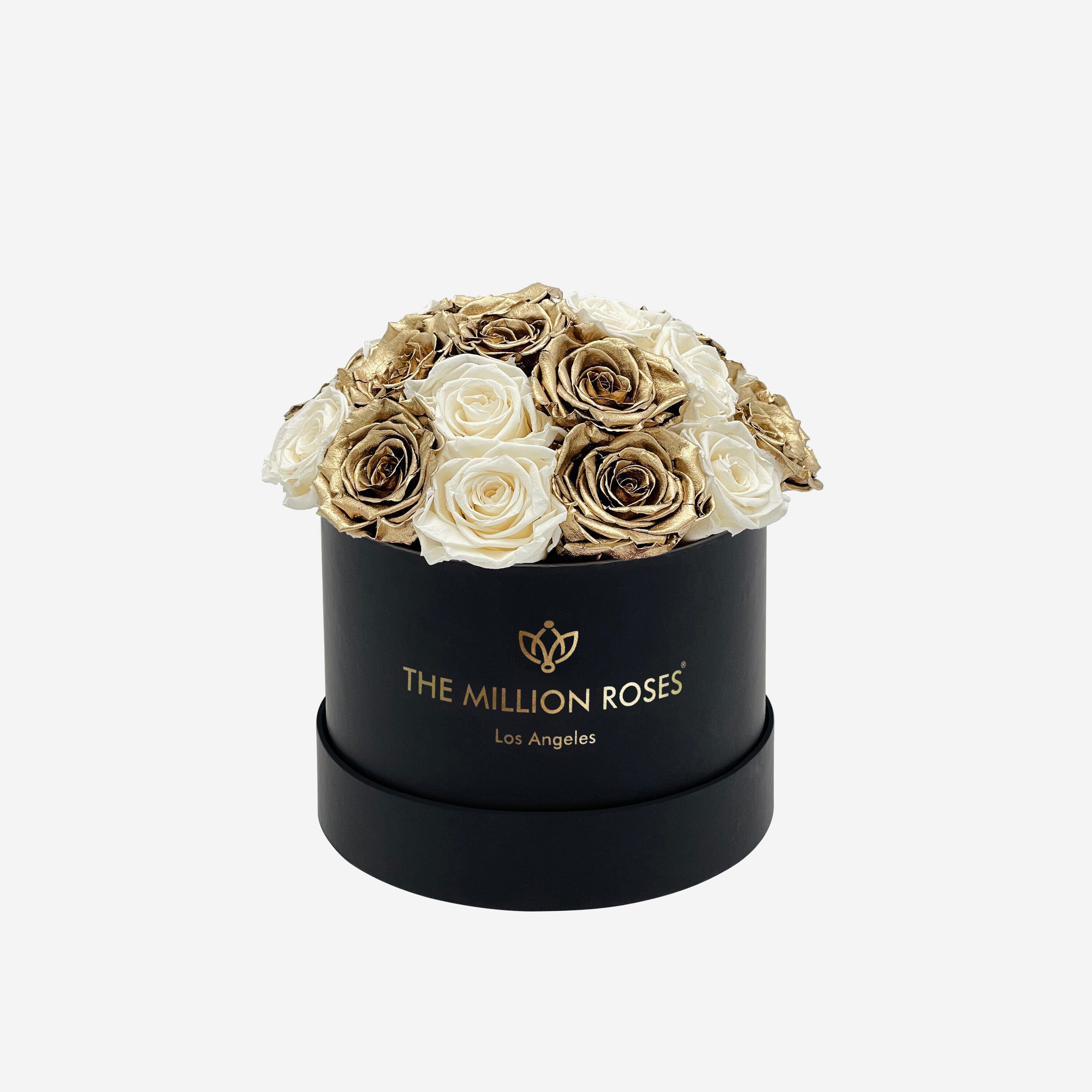 Classic Black Dome Box | White & Gold Roses