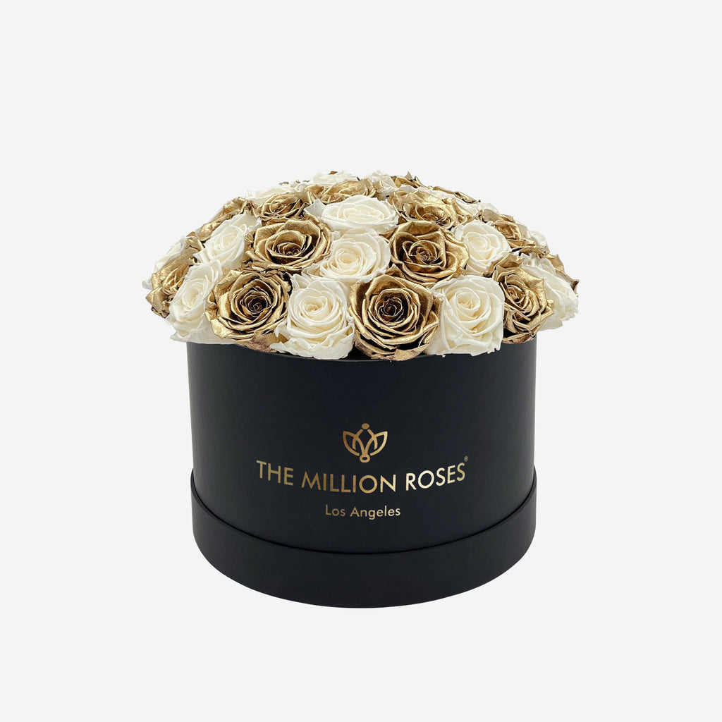 Supreme Black Dome Box | White & Gold Roses