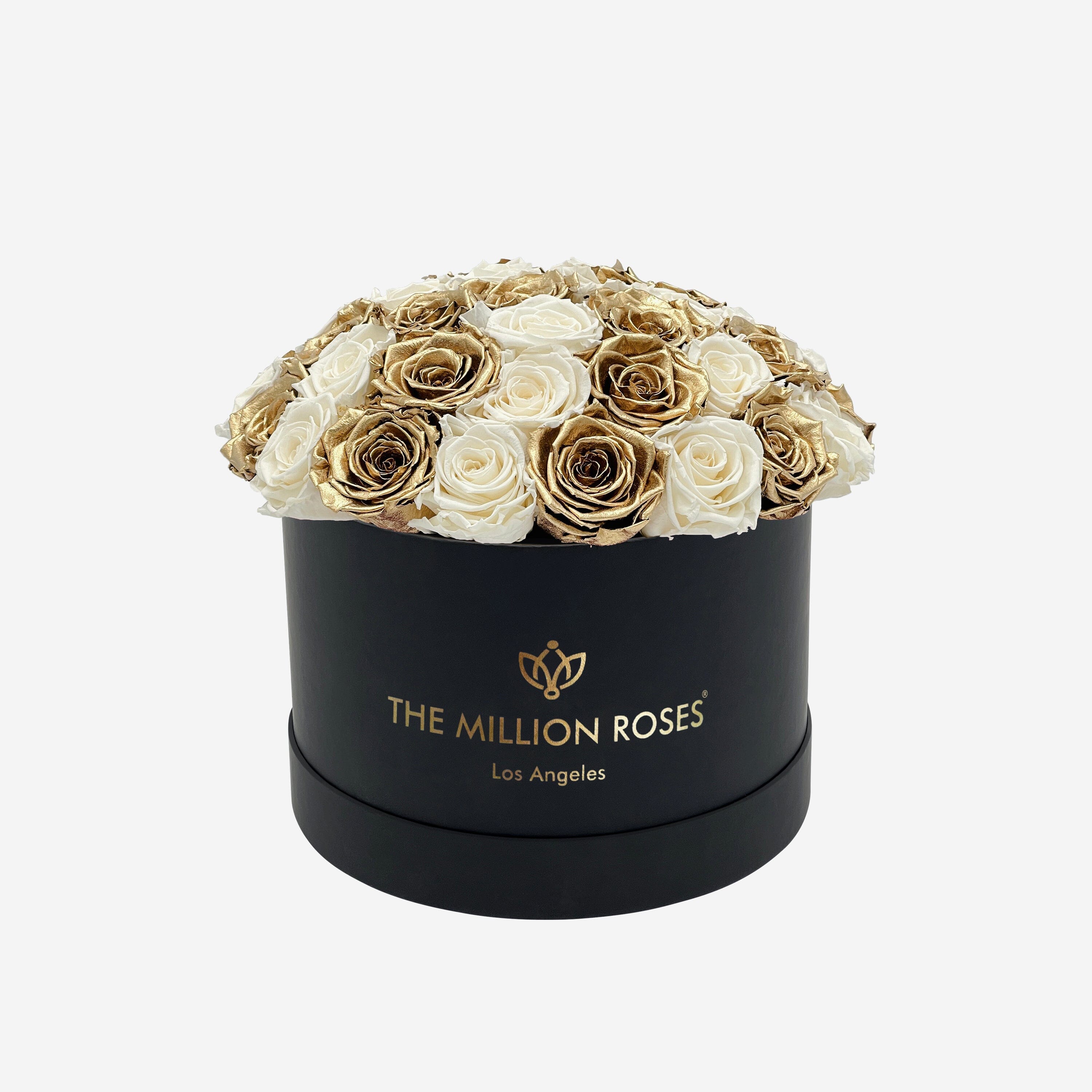 Supreme Black Dome Box | White & Gold Roses