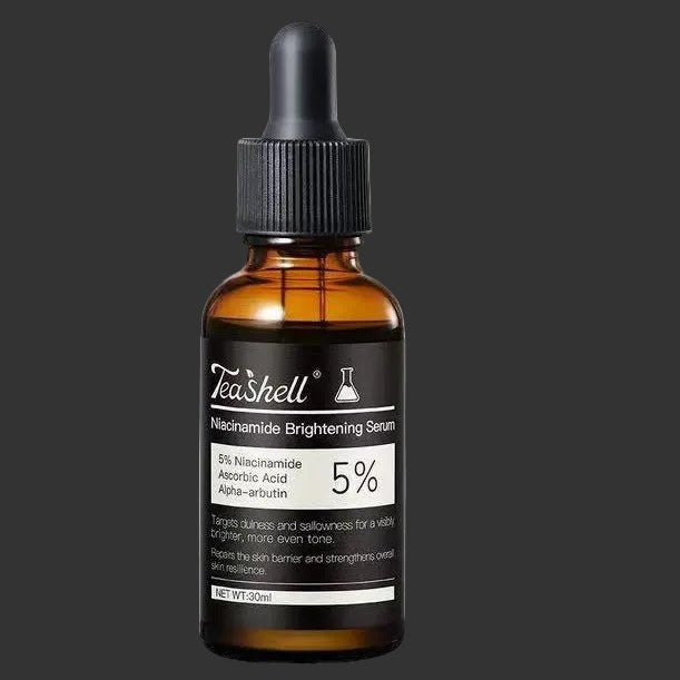 TeaShell niacinamide brightening serum bottle on a white background